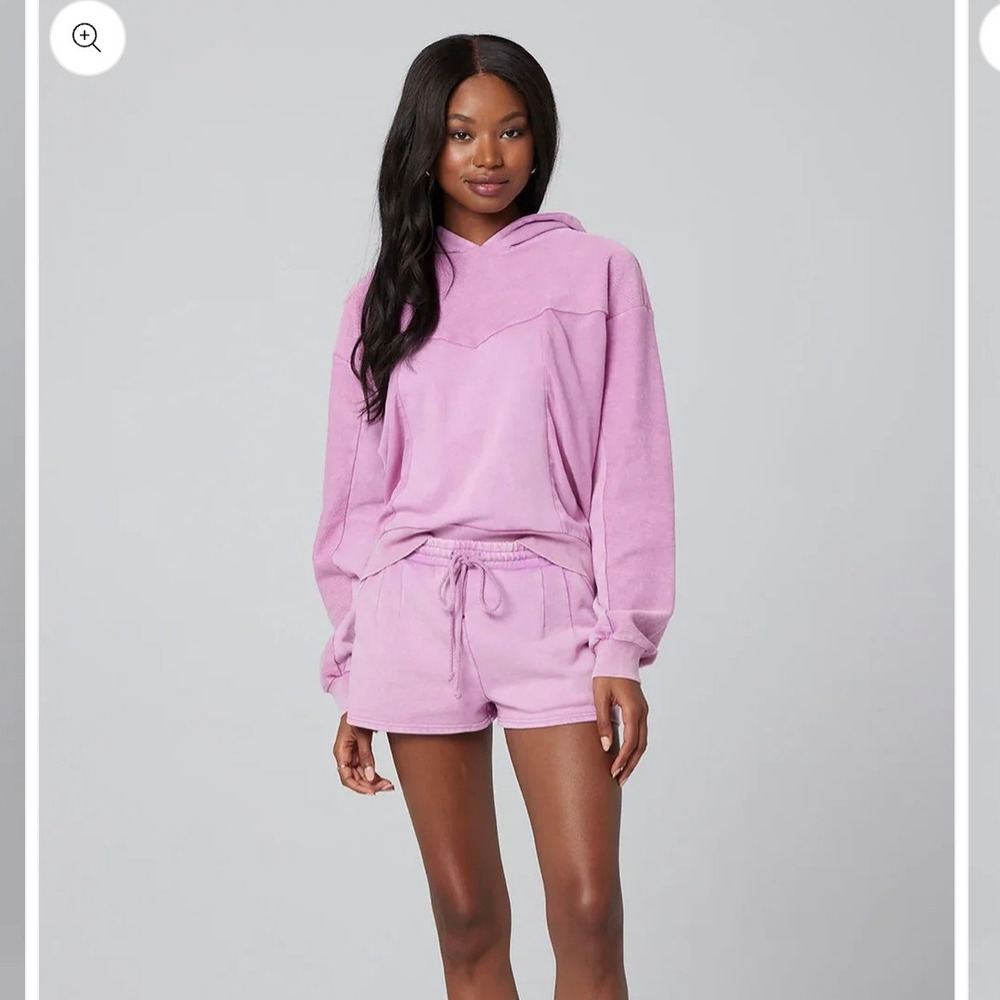 saltwater LUXE Pink Chevron Cropped Hoodie Sweatshirt Size XS 100% Cotton Barbie